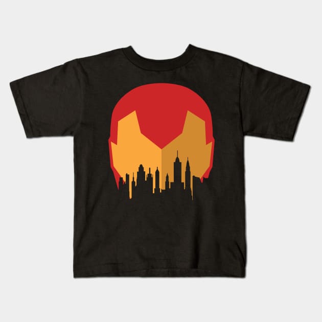 Iron-Man Cityscape Kids T-Shirt by ArtbyCorey